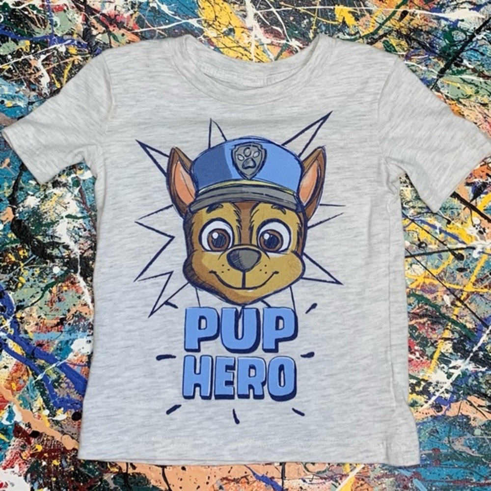 JUMPING BEANS heather gray Paw Patrol “Chase” short sleeve tee shirt.